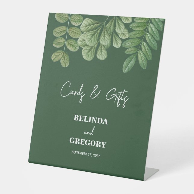 Greenery Emerald Green Wedding Cards Gifts  Pedestal Sign (Front)