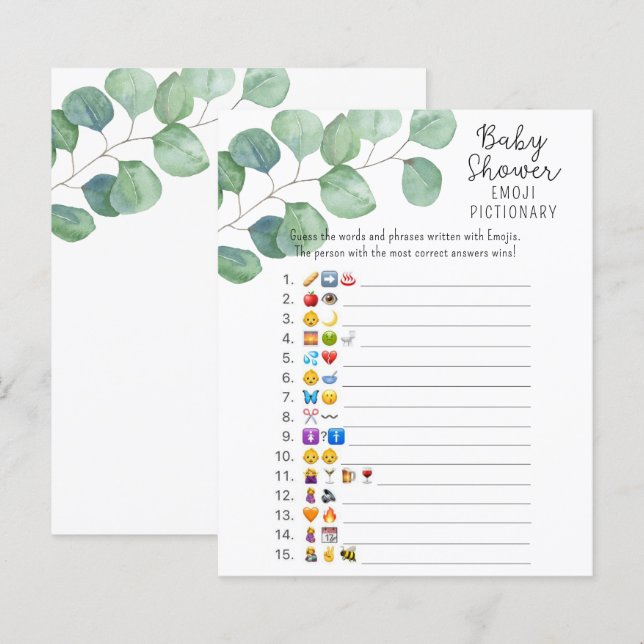 Greenery - Emoji picture game baby shower (Front/Back)