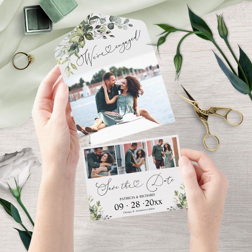 Greenery Engagement Announcement And Save The Date