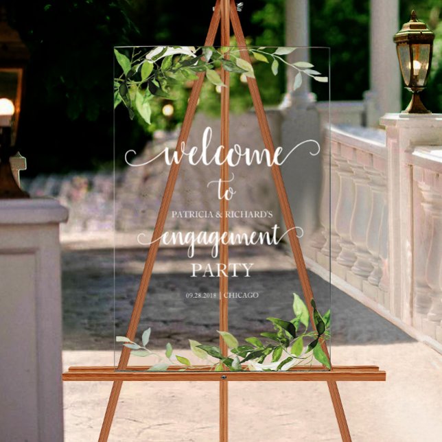 Greenery Engagement Party Welcome Acrylic Sign (Creator Uploaded)