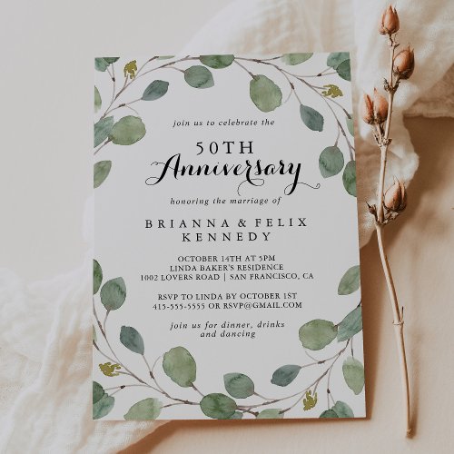 Greenery Eucalyptus 50th Wedding Anniversary Invitation