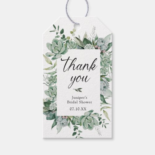 Greenery Eucalyptus and Succulent Thank You Shower Gift Tags