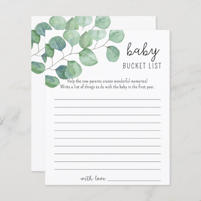 Greenery Eucalyptus - Baby bucket list game (Front/Back)