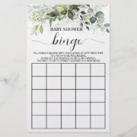 Greenery Eucalyptus Baby Shower Bingo Game card Flyer