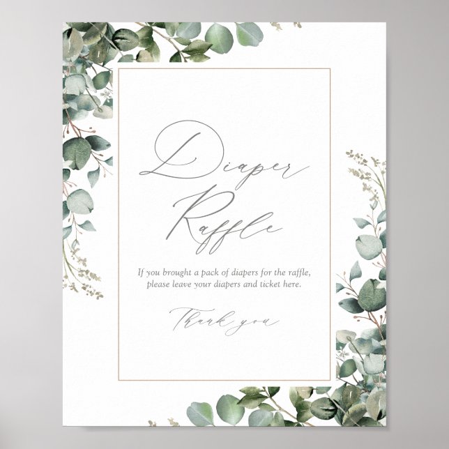 Greenery Eucalyptus Baby Shower Diaper Raffle Poster (Front)