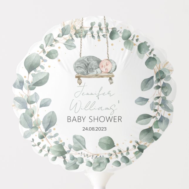 Greenery eucalyptus baby shower filled Balloon  (Front)