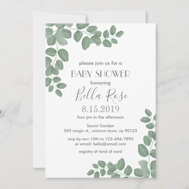 Greenery Eucalyptus Baby Shower Invitation (Front)