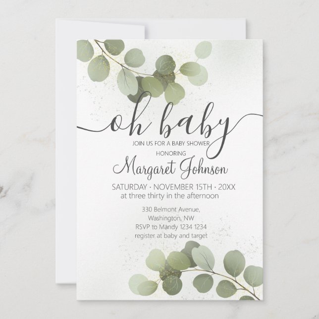 Greenery Eucalyptus Baby Shower Invitation (Front)