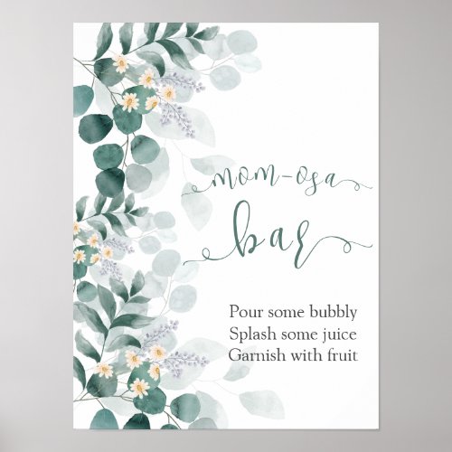 Greenery  eucalyptus baby shower momosa bar  poster