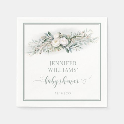 Greenery eucalyptus baby shower paper napkins