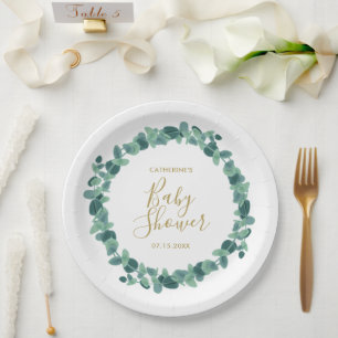 Greenery Eucalyptus Baby Shower Paper Plates