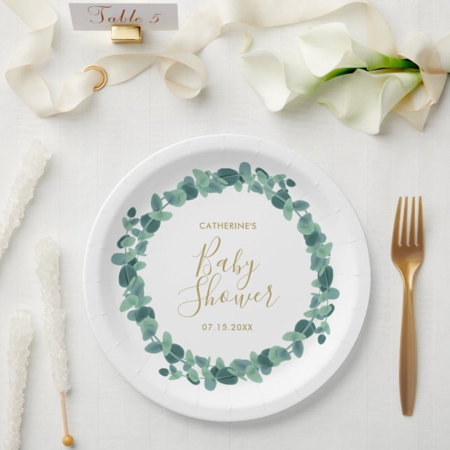 Greenery Eucalyptus Baby Shower Paper Plates (Wedding)