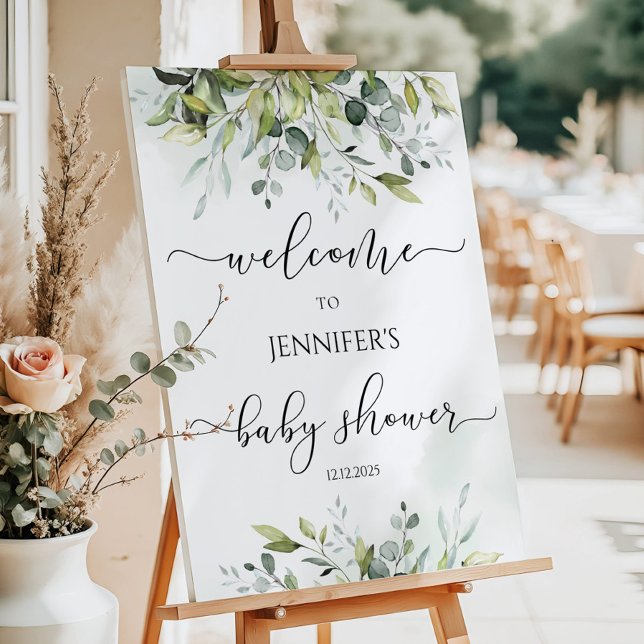 Greenery eucalyptus Baby shower welcome Foam Board (Creator Uploaded)