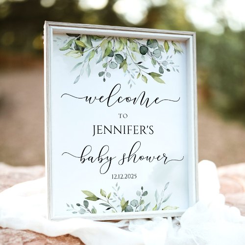 Greenery eucalyptus Baby shower welcome Poster