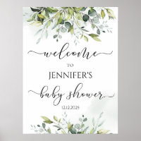 Greenery eucalyptus Baby shower welcome Poster