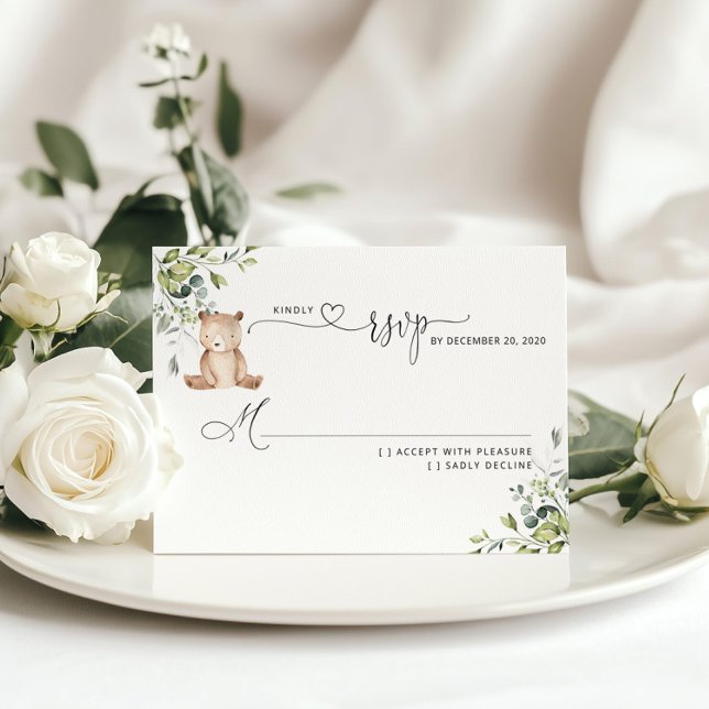 Greenery eucalyptus bear baby shower RSVP  (Creator Uploaded)