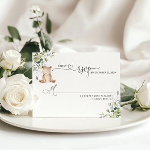 Greenery eucalyptus bear baby shower RSVP  Card