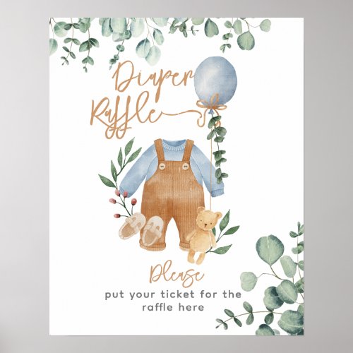 Greenery eucalyptus bearly wait Baby Shower Diaper Poster