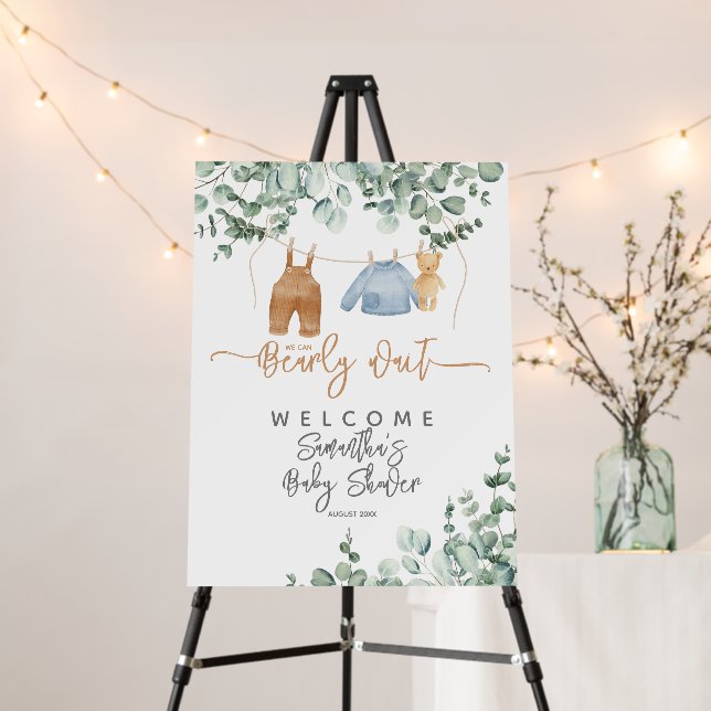Greenery eucalyptus Bearly wait Baby Shower Welcom Foam Board (In Situ (Stand))