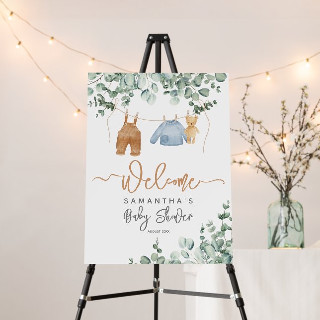 Greenery eucalyptus Bearly wait Baby Shower Welcom Foam Board (In Situ (Stand))
