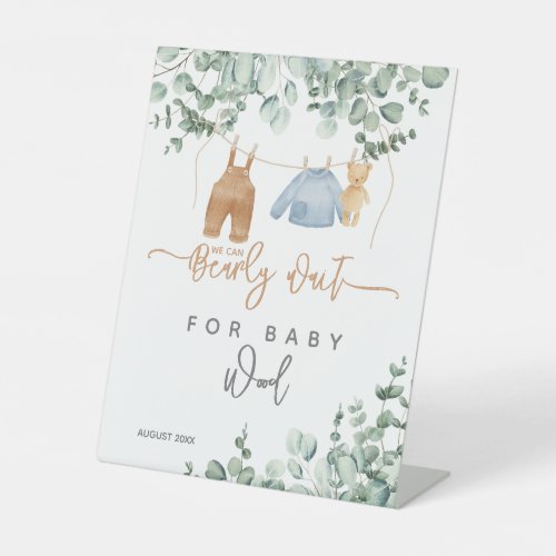 Greenery eucalyptus Bearly wait Baby Shower Welcom Pedestal Sign