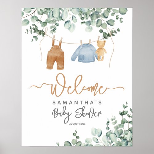 Greenery eucalyptus Bearly wait Baby Shower Welcom Poster