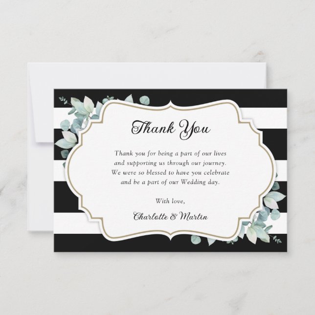 Greenery Eucalyptus Black and White Wedding Thank You Card (Front)