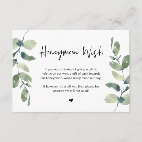 Greenery Eucalyptus Black Font Honeymoon Wish En Enclosure Card