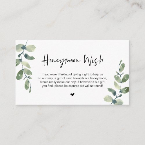 Greenery Eucalyptus Black Font Honeymoon Wish Enclosure Card