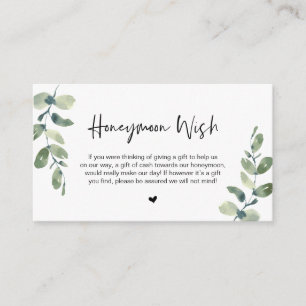Greenery Eucalyptus, Black Font, Honeymoon Wish Enclosure Card