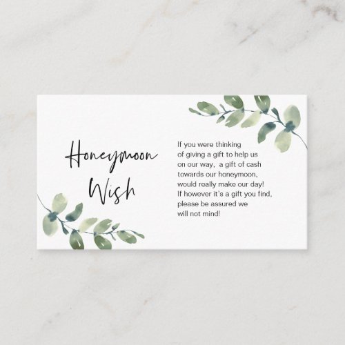 Greenery Eucalyptus Black ink Honeymoon Wish Enc Enclosure Card