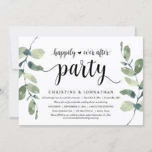 Greenery Eucalyptus, Black Ink, Wedding Elopement Invitation