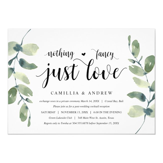 Greenery Eucalyptus Black Ink Wedding Elopement Invitation