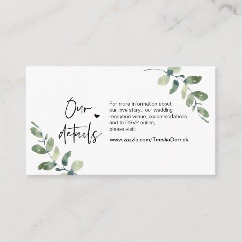 Greenery Eucalyptus Black Wedding Details Enclosure Card