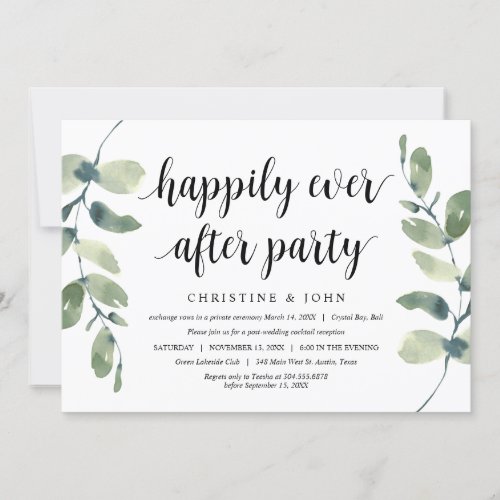 Greenery Eucalyptus Black Wedding Elopement Invitation