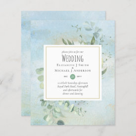 Greenery Eucalyptus Blue Wedding BUDGET Invites