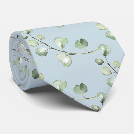 Greenery Eucalyptus Blue Wedding Neck Tie