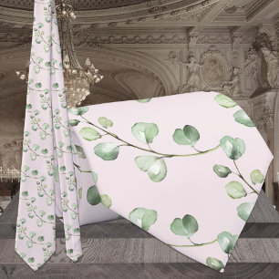 Greenery Eucalyptus Blush Pink Wedding Neck Tie