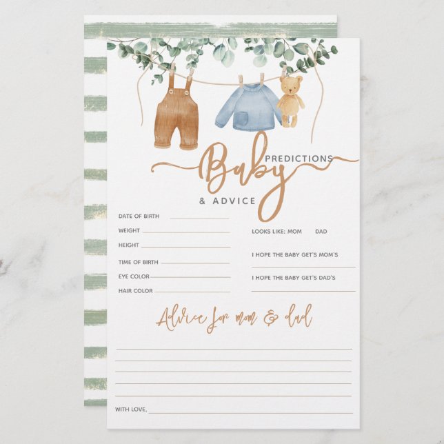 Greenery eucalyptus Boho Baby Shower Geme (Front/Back)