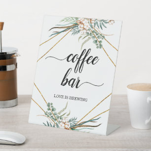 Greenery Eucalyptus Boho Calligraphy Coffee Bar Pedestal Sign