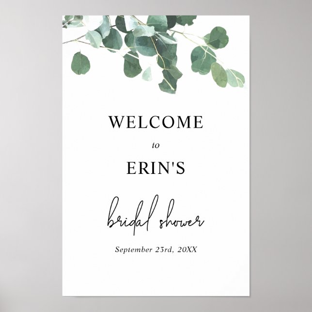 Greenery Eucalyptus Botanic Bridal Shower Welcome Poster (Front)