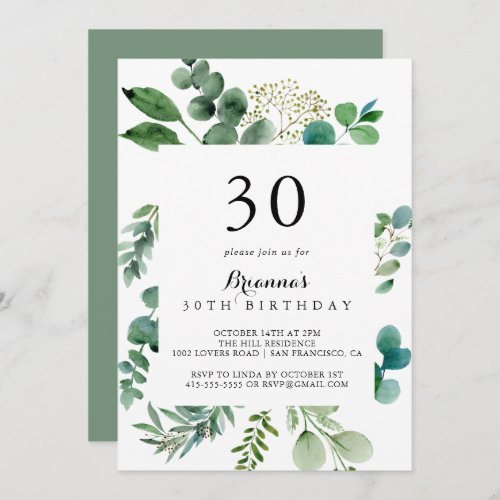 Greenery Eucalyptus Botanical 30th Birthday Party Invitation