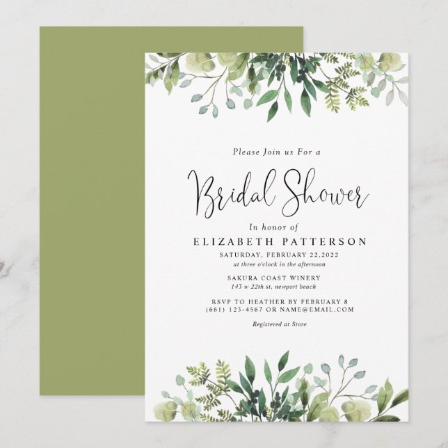 Greenery Eucalyptus Botanical Bridal Shower  Invitation (Front/Back)