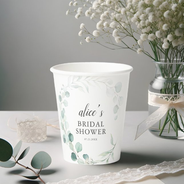 Greenery Eucalyptus Botanical Bridal Shower Paper Cups (Creator Uploaded)