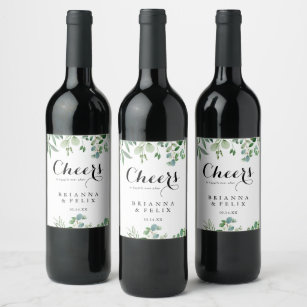 Greenery Eucalyptus Botanical Cheers Wedding Wine Label