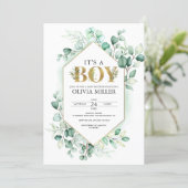Greenery Eucalyptus Boy Baby Shower Watercolor Invitation (Standing Front)