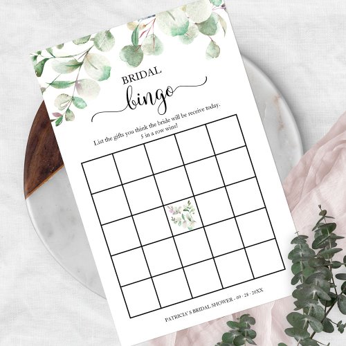 Greenery Eucalyptus Bridal Shower Bingo Flyer