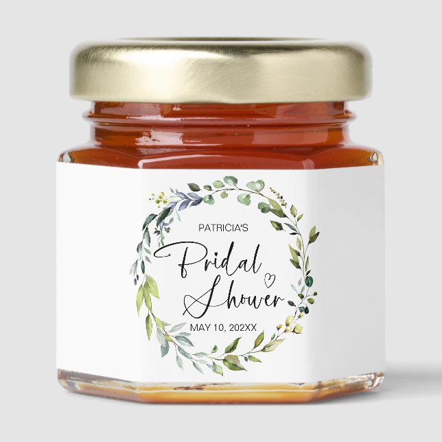 Greenery Eucalyptus Bridal Shower Honey Jar Favors (Front)