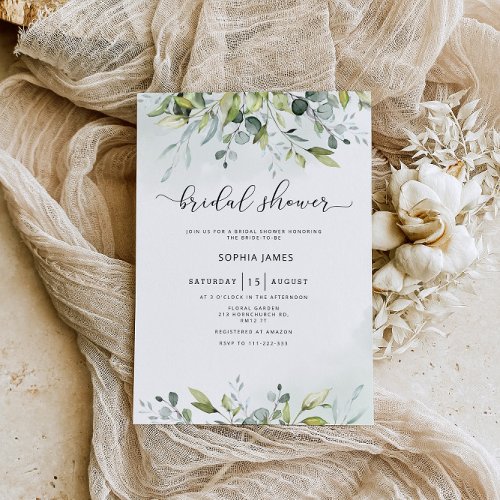 Greenery eucalyptus bridal shower invitation