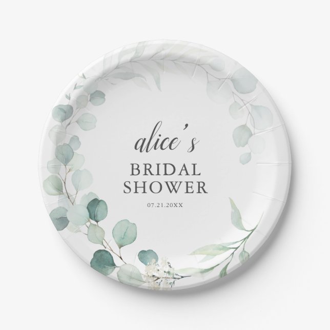Greenery Eucalyptus Bridal Shower Paper Plate (Front)